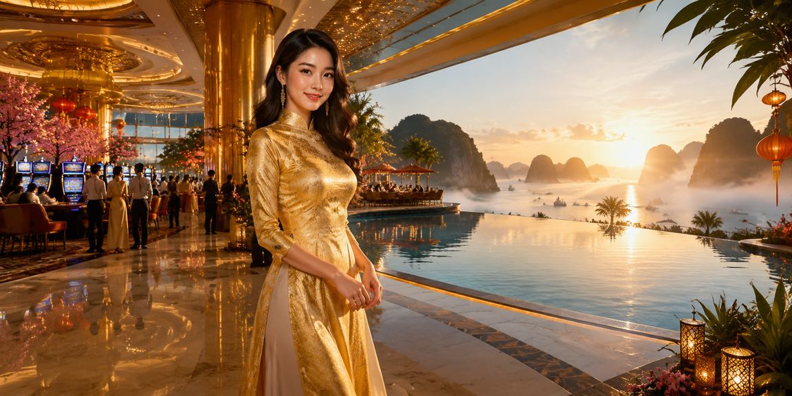 Người chơi tại vịnh Hạ Long trải nghiệm cá cược trực tuyến với trang phục áo dài truyền thống